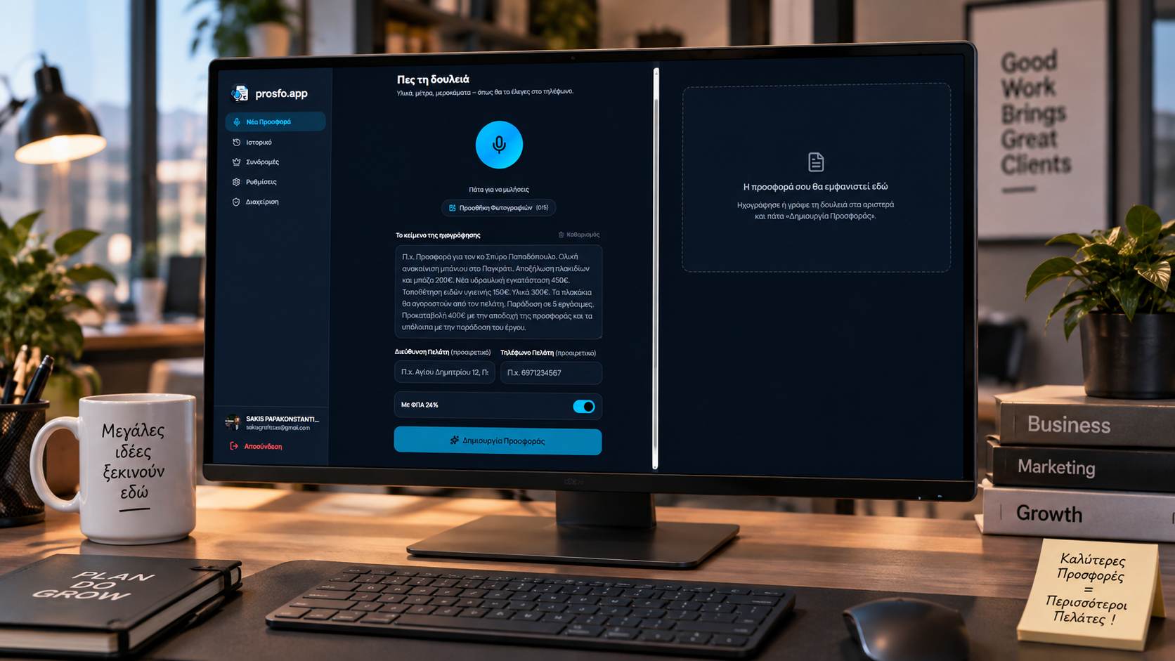 Prosfo App Dashboard on Monitor